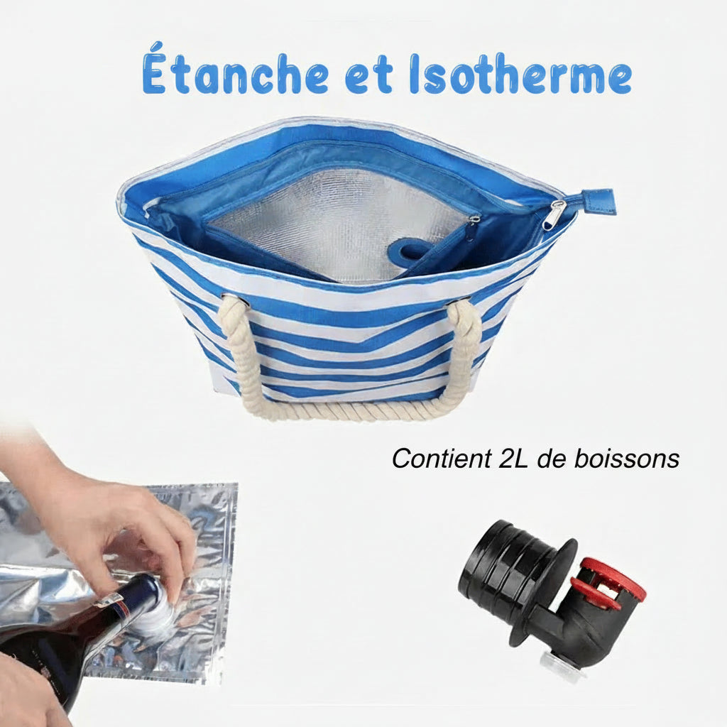 Sac de Plage Isotherme “Apéro Secret” - Sac Fraîcheur Été avec Distributeur